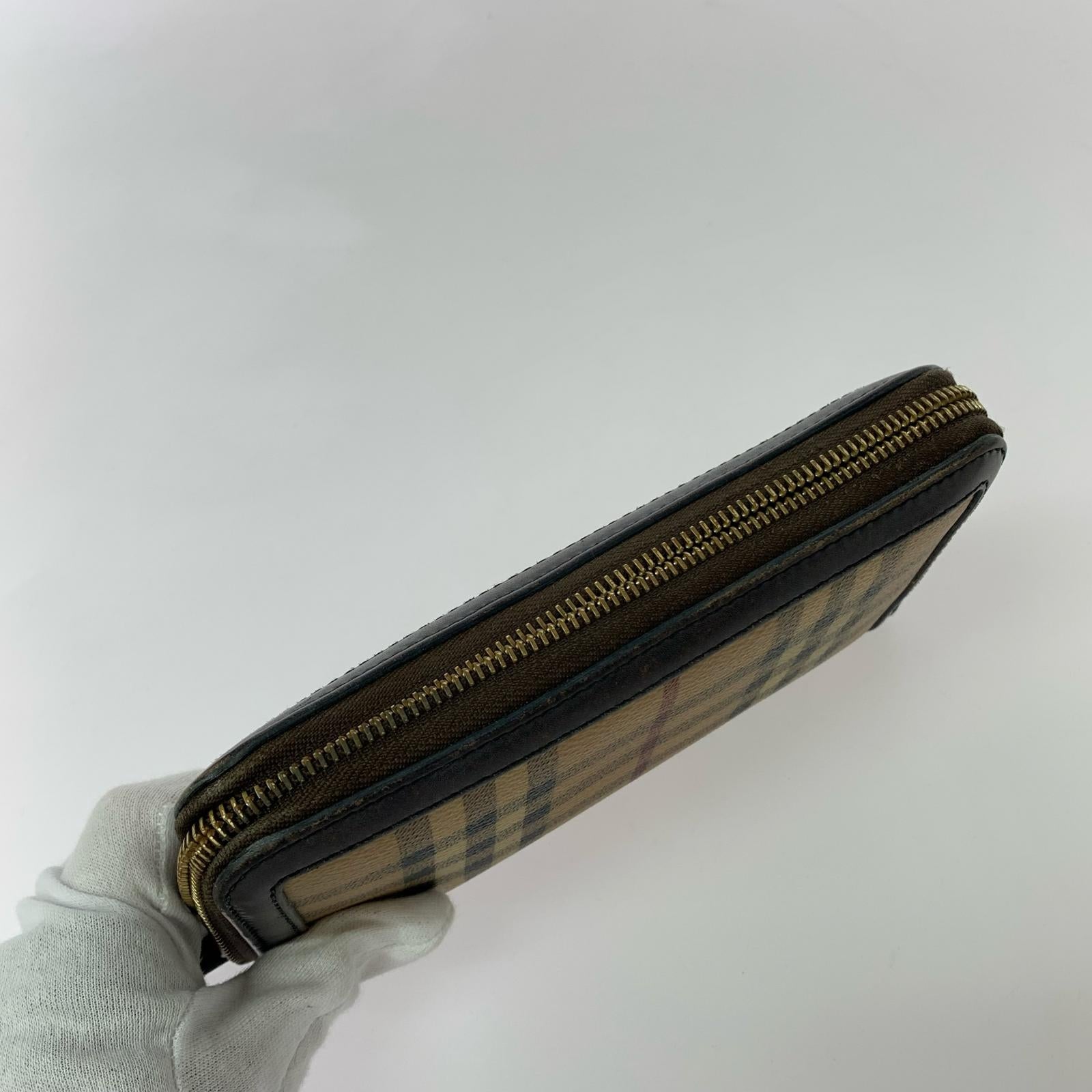 長財布 ノバチェック ラウンドファスナー長財布 ブラウン