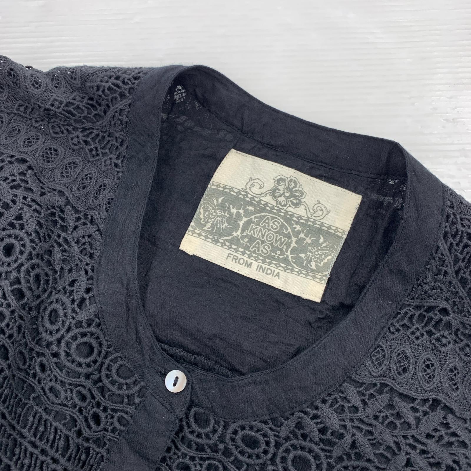 半袖シャツ de base オオラカ 25SS インドコットン レースフリルブラウス 黒 3 ブラック