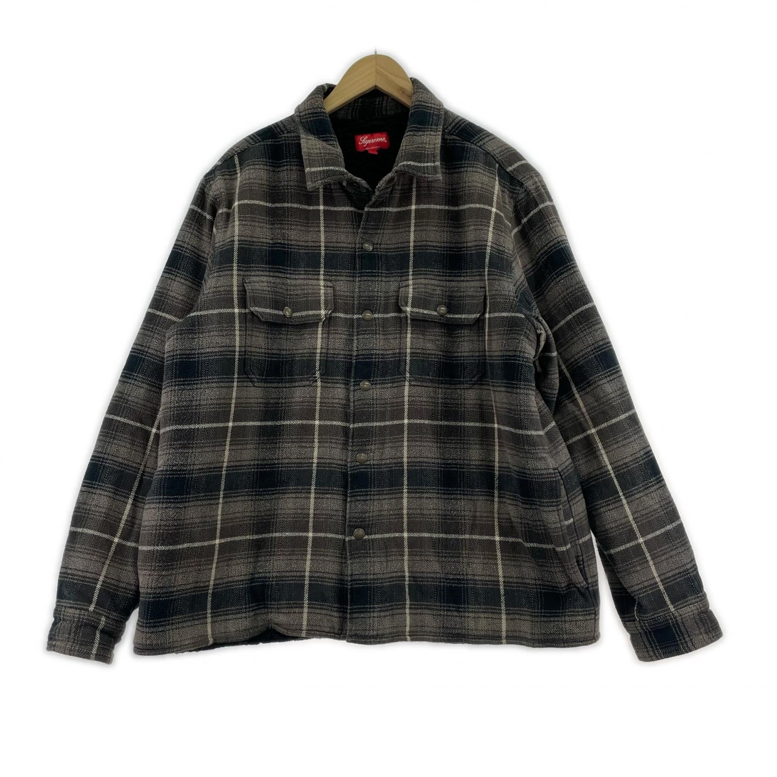 長袖シャツ shearling lined flannel shirt L