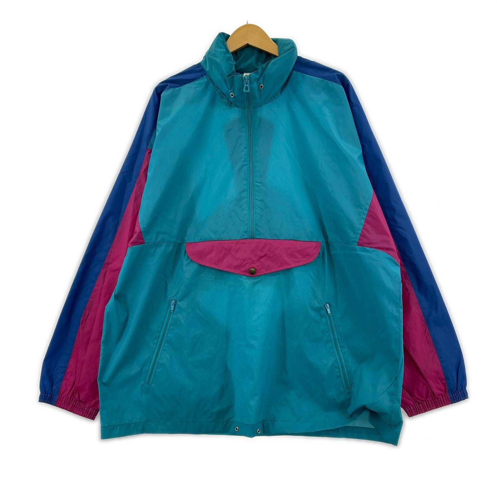 ジャケット 80-90s 万国旗タグ アノラックパーカ GRN/BLU/PPL L L ブルー