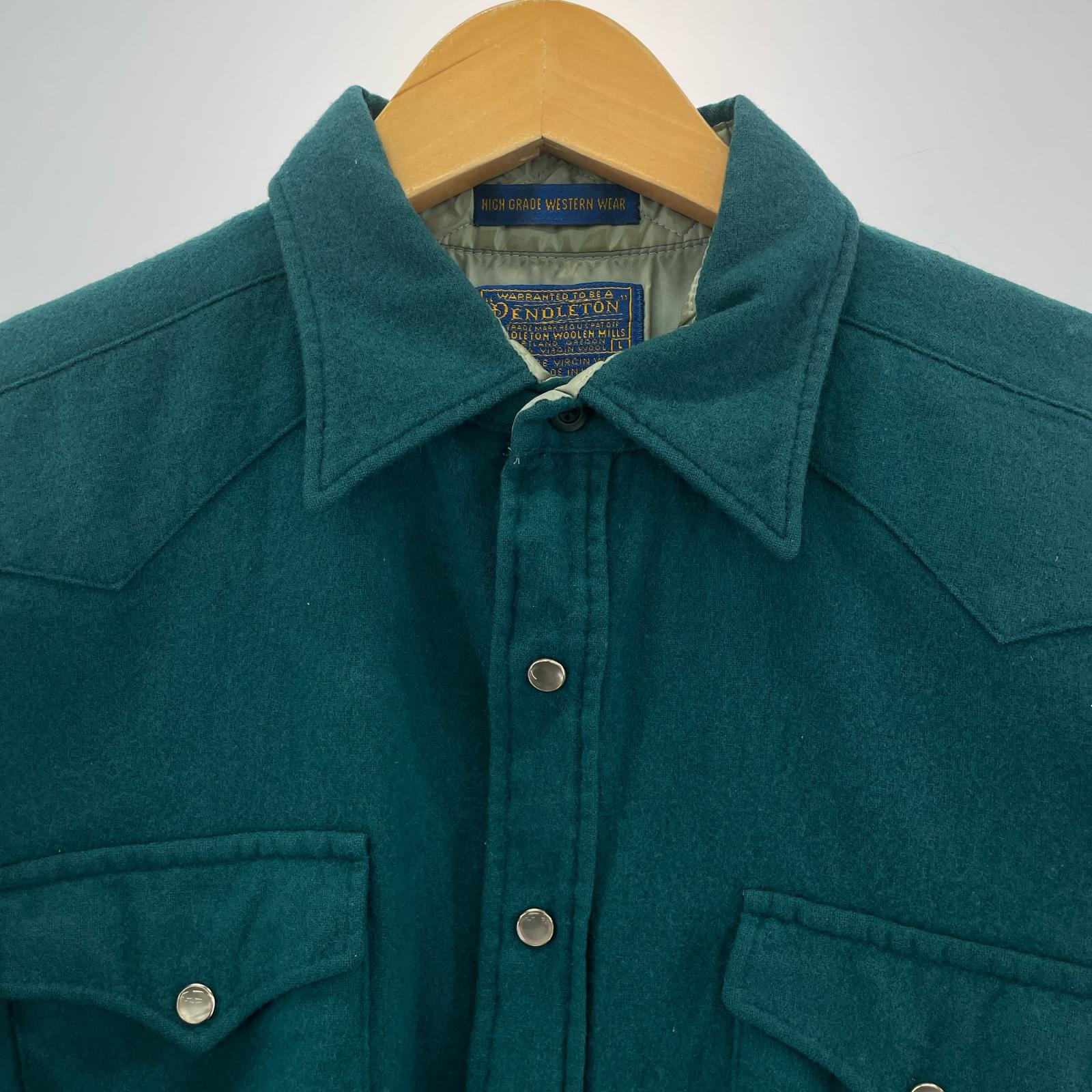 長袖シャツ 70s PENDLETON 米国製 緑 L L グリーン