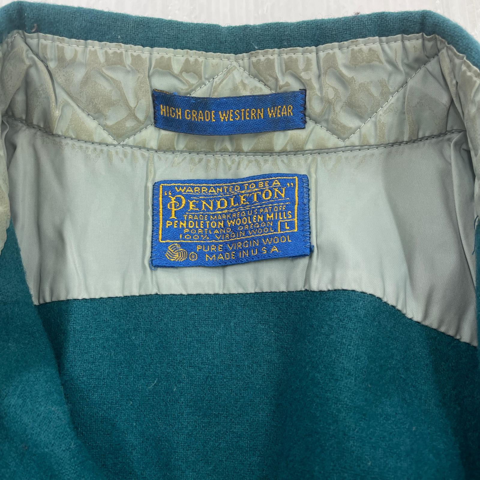 長袖シャツ 70s PENDLETON 米国製 緑 L L グリーン