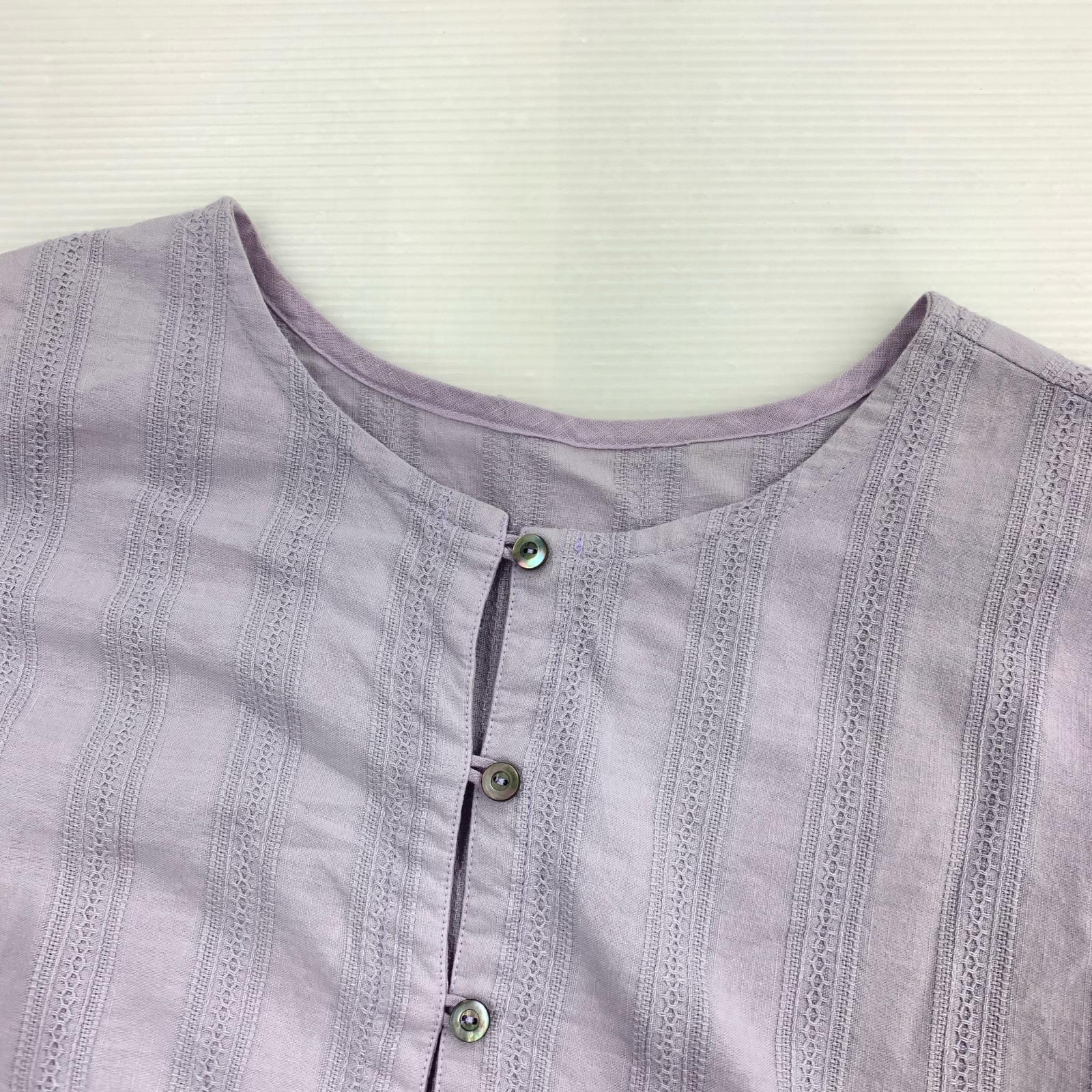 その他トップス SS ブラウス リネン 刺繍 紫 01232-1033 フリー