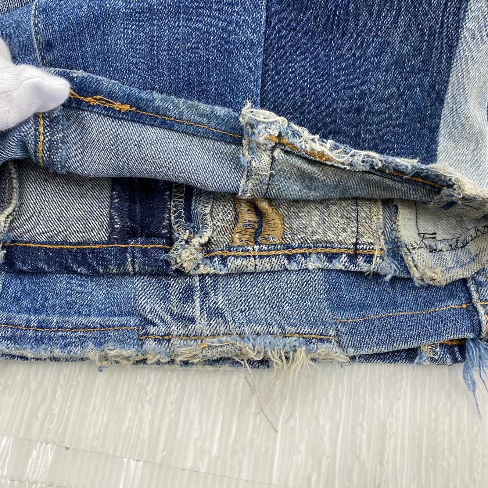 デニムパンツ 502 デニムパッチワークリメイク (29) 29 ブルー