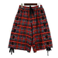 ショートパンツ FAITH CONNEXION サイドレースアップ モヘア混 ウールチェックショーツ XS 赤 レッド