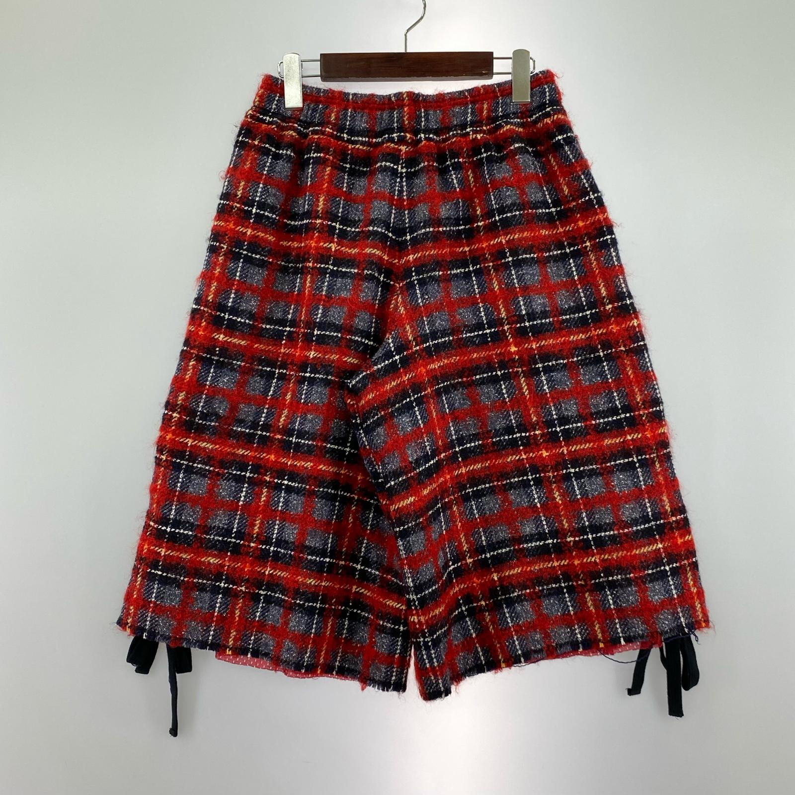 ショートパンツ FAITH CONNEXION サイドレースアップ モヘア混 ウールチェックショーツ XS 赤 レッド