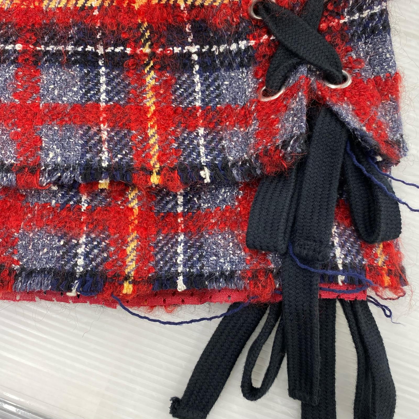 ショートパンツ FAITH CONNEXION サイドレースアップ モヘア混 ウールチェックショーツ XS 赤 レッド