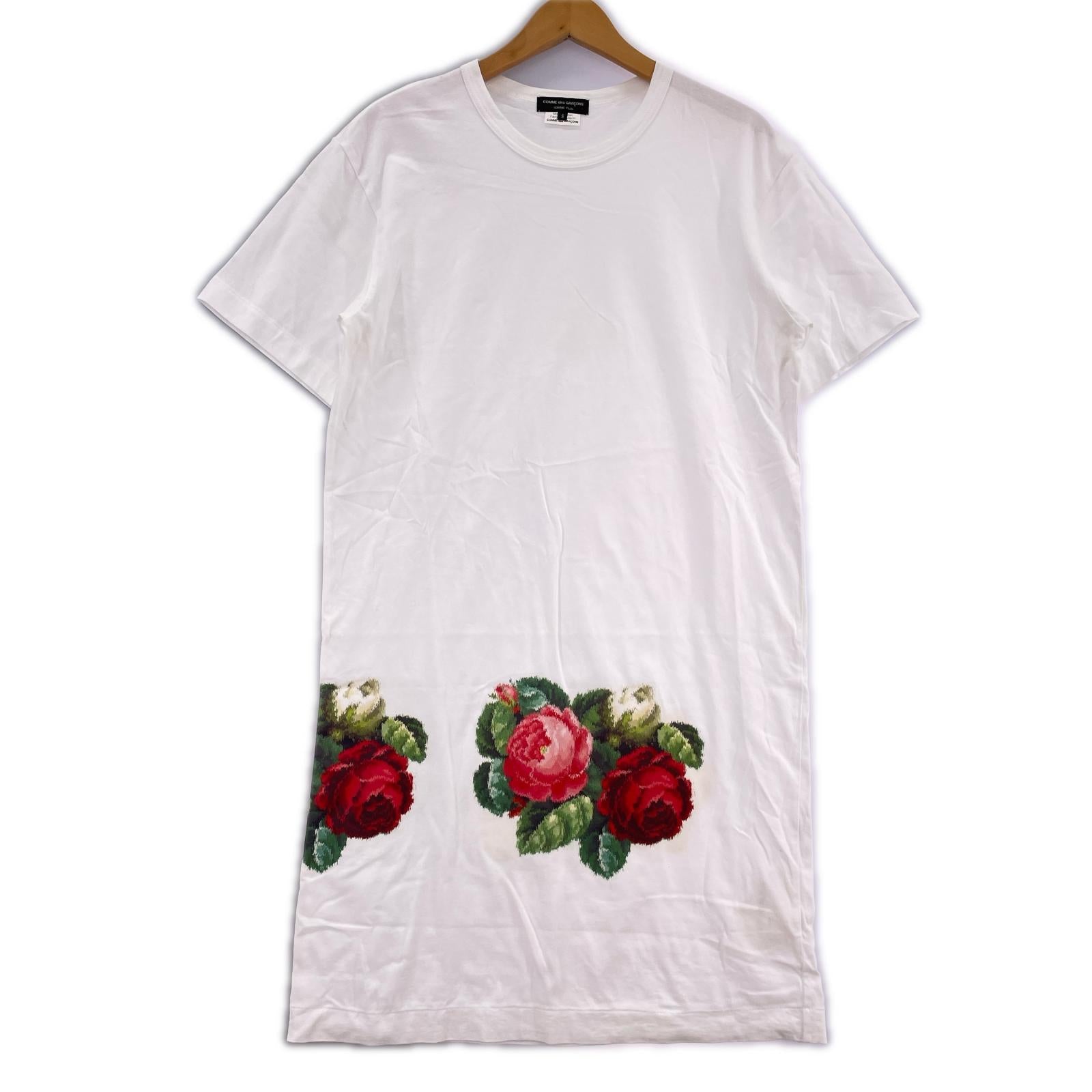 半袖Tシャツ HOMME PLUS 花 白2012 S S ホワイト