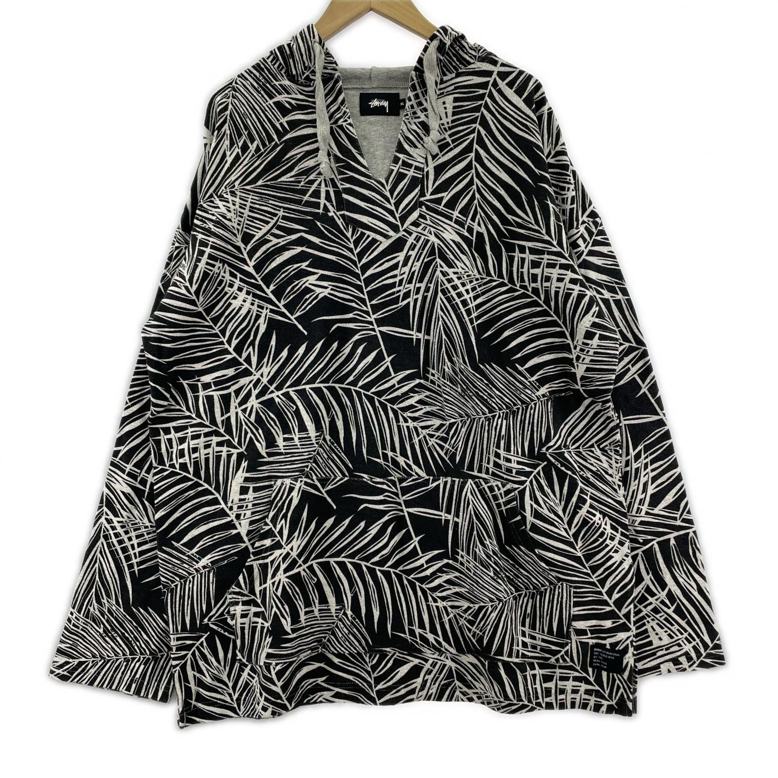 パーカー メキシカンパーカー 総柄 黒グレー (XL) ブラック