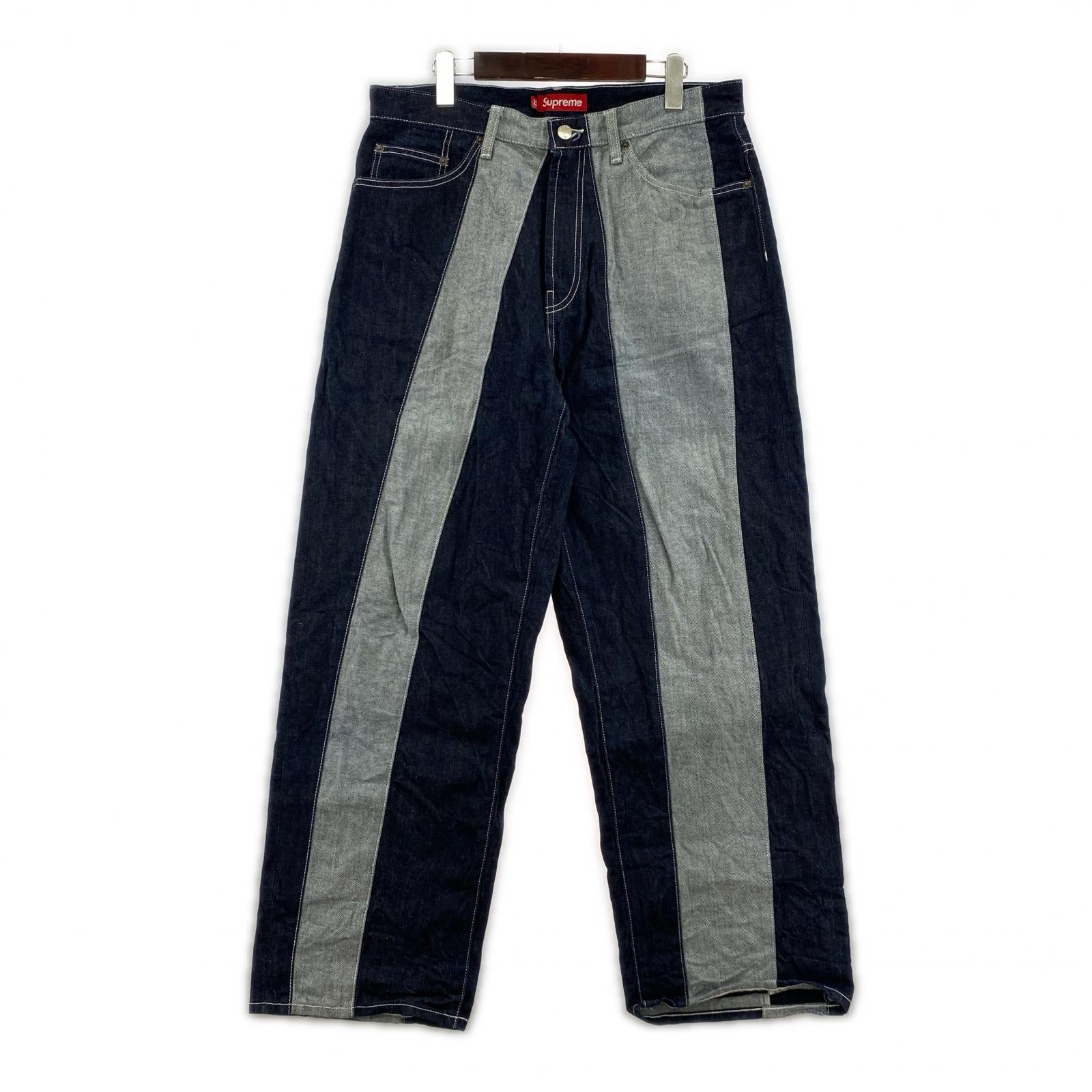 デニムパンツ Supreme 25ss Paneled Stripe Baggy Jean Indigo 32 32 ネイビー