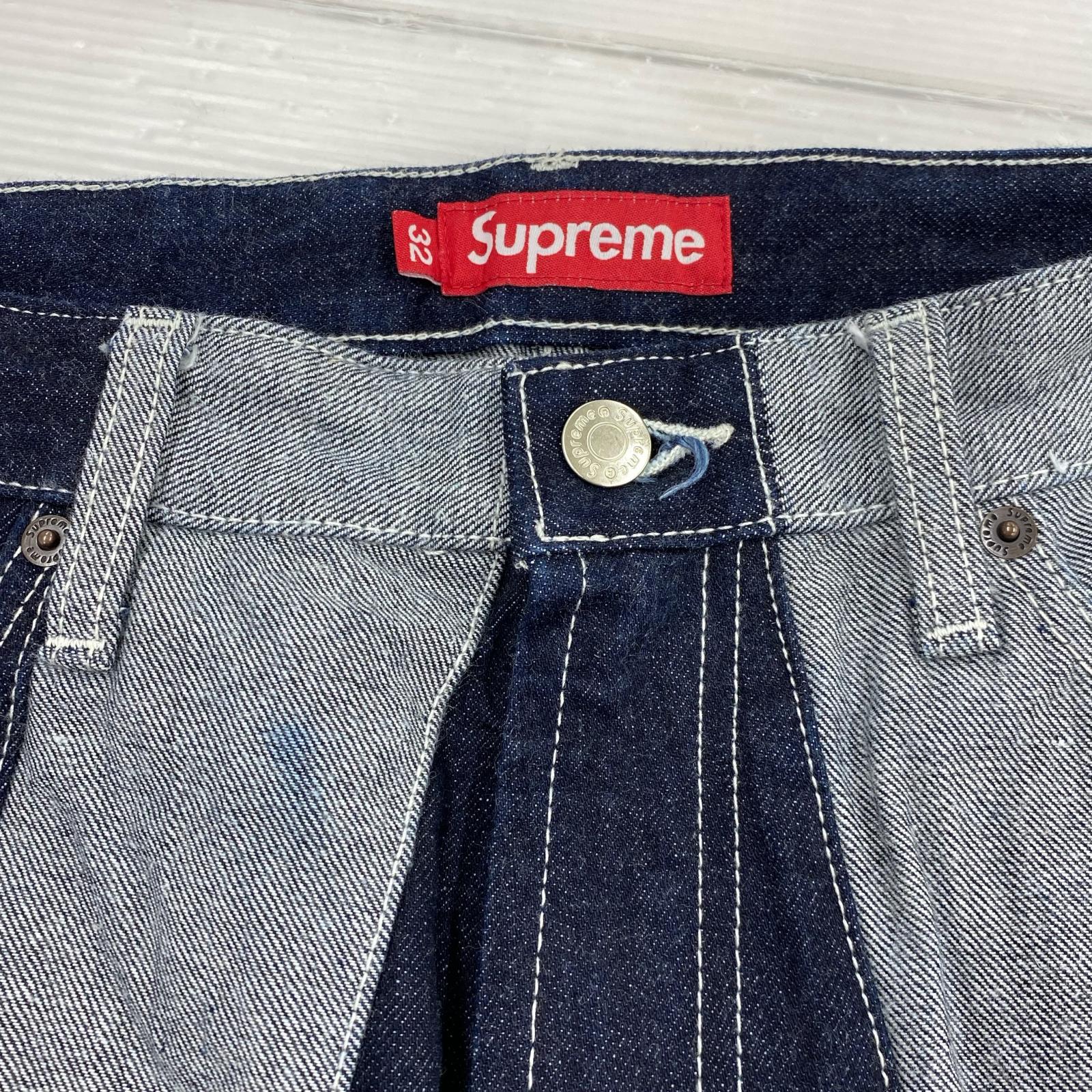 デニムパンツ Supreme 25ss Paneled Stripe Baggy Jean Indigo 32 32 ネイビー