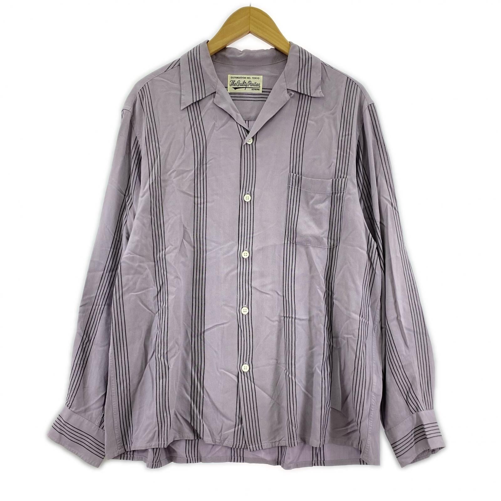 長袖シャツ WACKO MARIA Stripe 50's Shirt ストライプ オープンカラーシャツ M ライトパープル M パープル