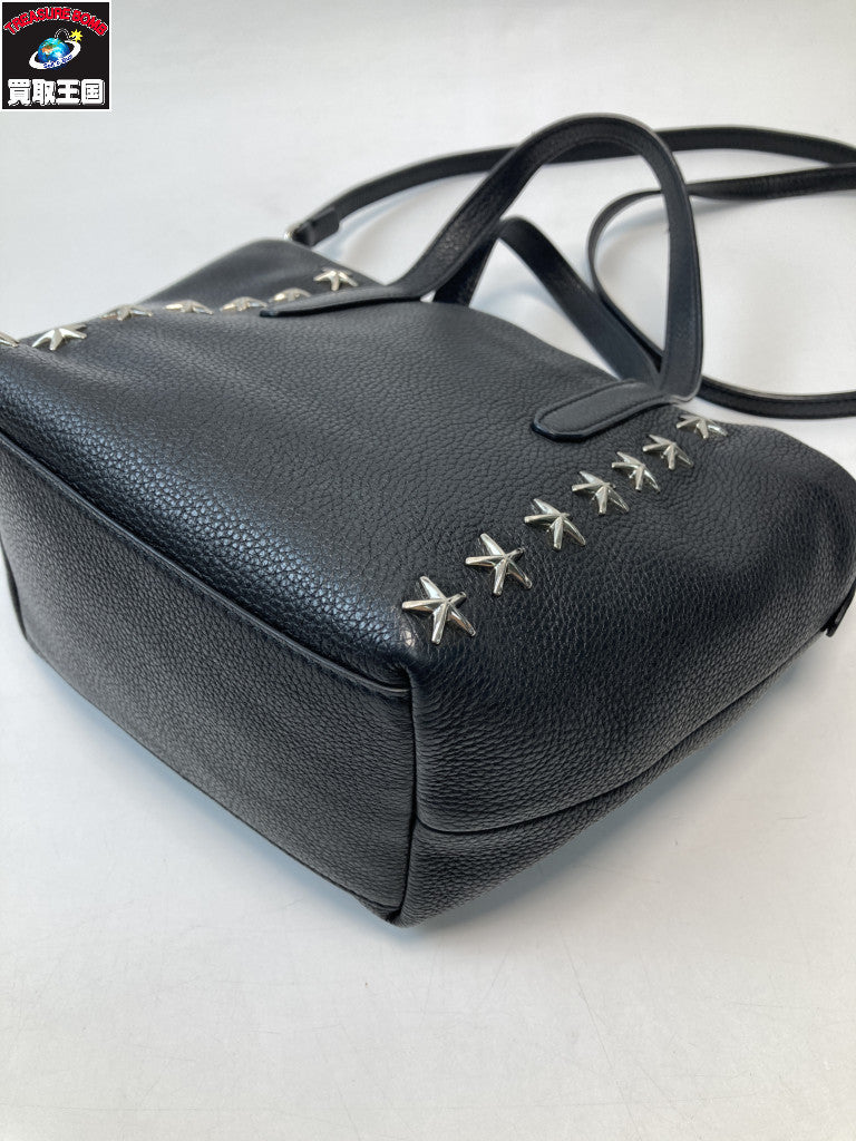 JIMMY CHOO カーフレザー スタースタッズ 2WAYバッグ ブラック