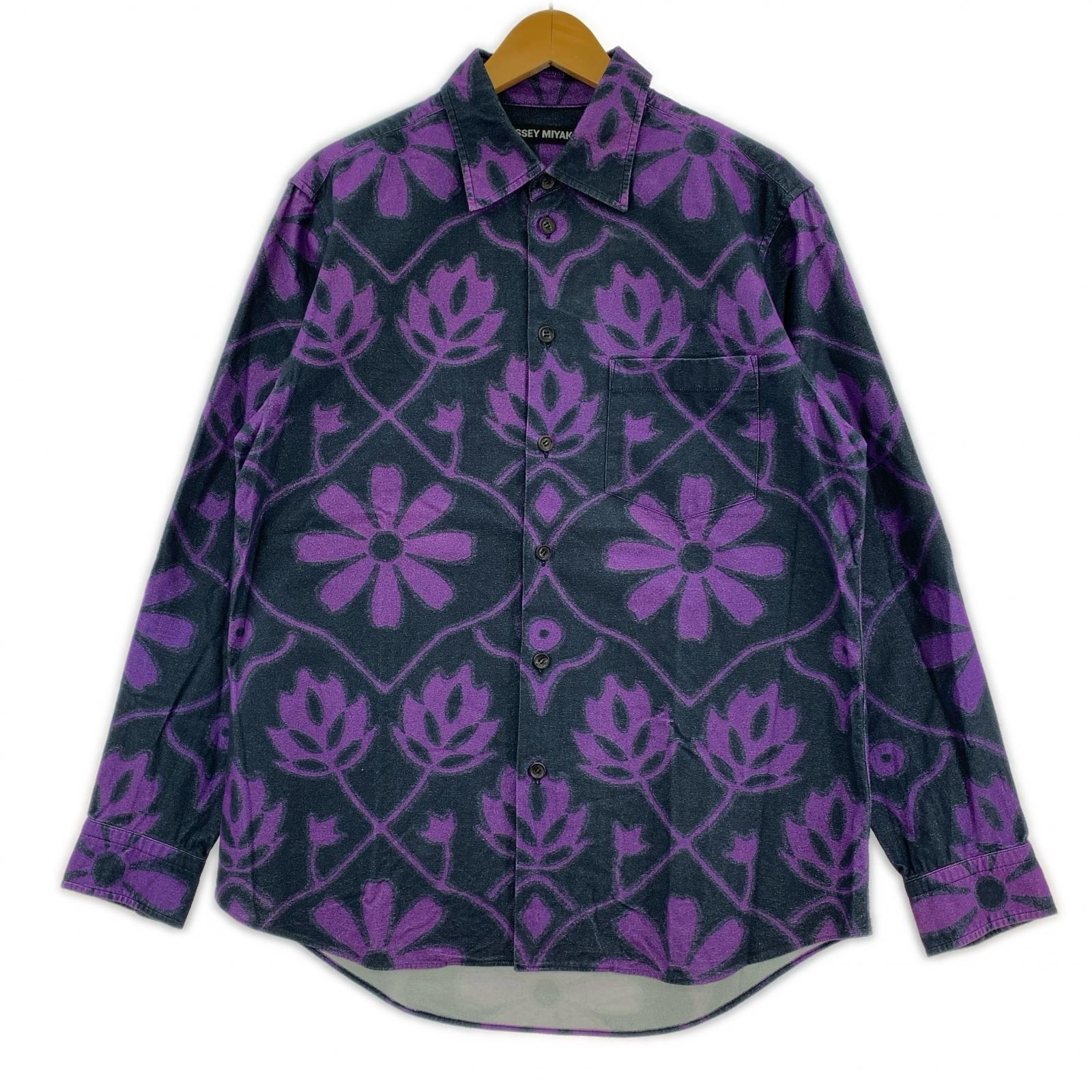 長袖シャツ ISSEY MIYAKE 06AW 花柄シャツ 2 パープル×ブラック 2