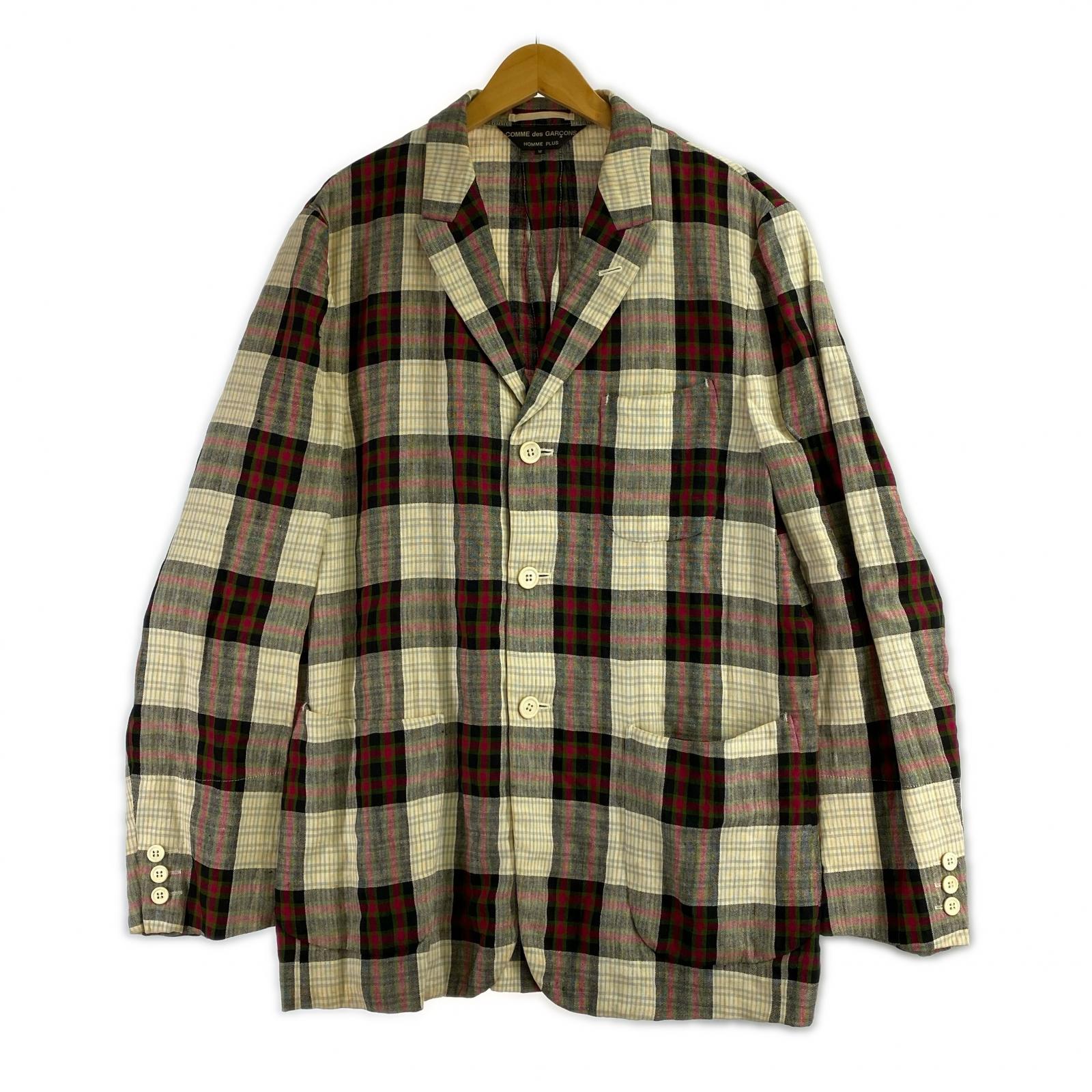 ジャケット COMME des GARCONS HOMME PLUS 00s 田中オム リネンチェックジャケット M 赤系 M
