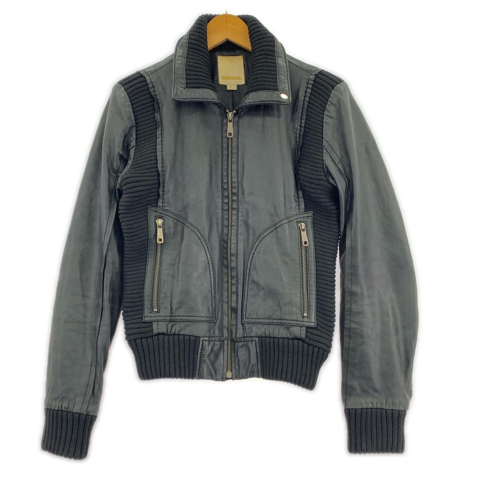 ジャケット DIESEL Y2K バックロゴ レザーブルゾン S ブラック S ブラック