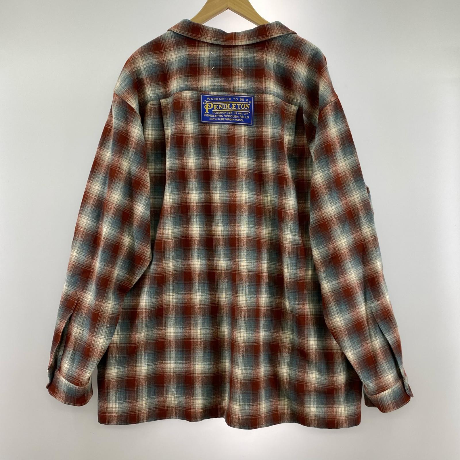 長袖シャツ MAISON MARGIELA×PENDLETON オーバーサイズウールチェックシャツ 44 赤系 44