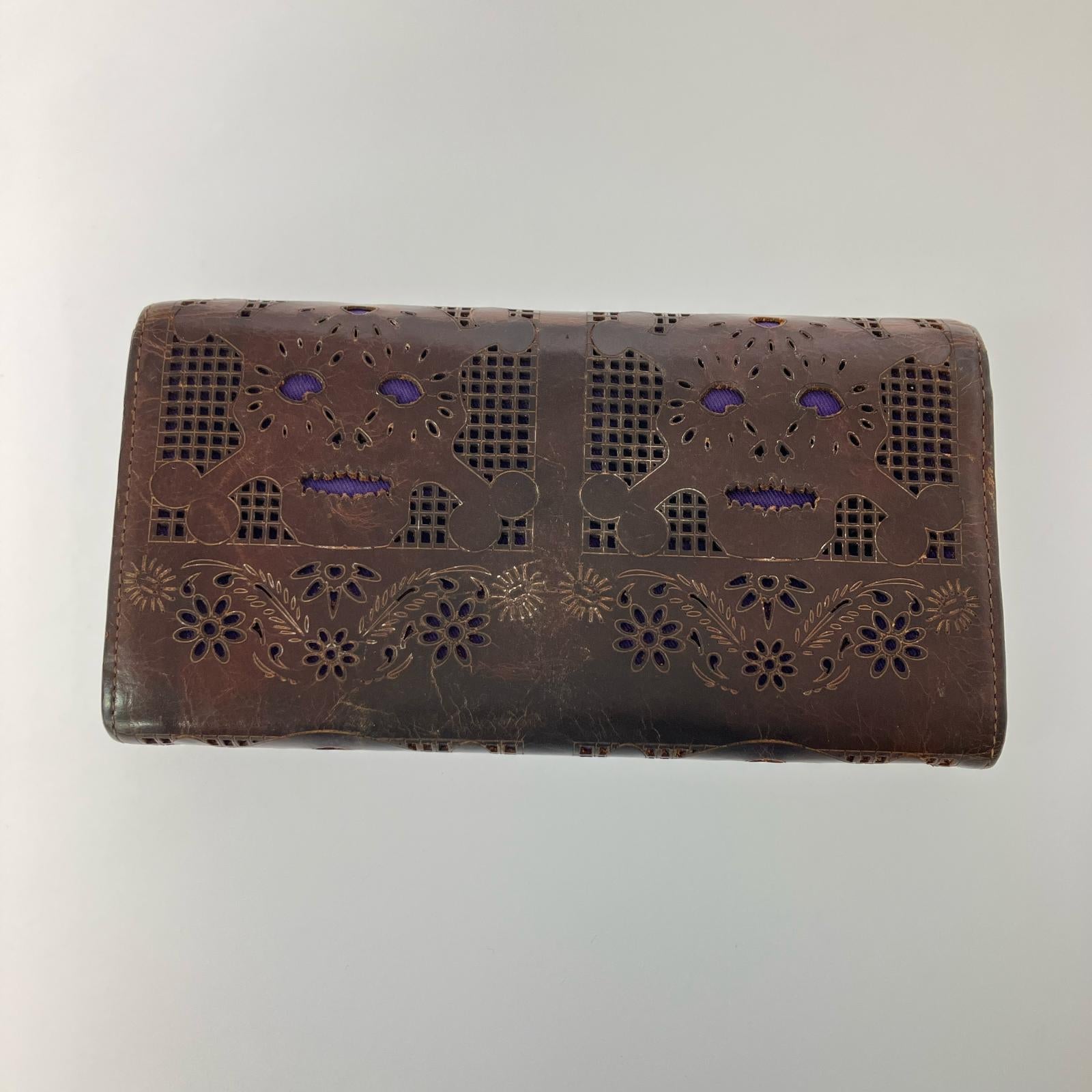 長財布 廃盤品 スカルカットワーク レザーウォレット ブラウン