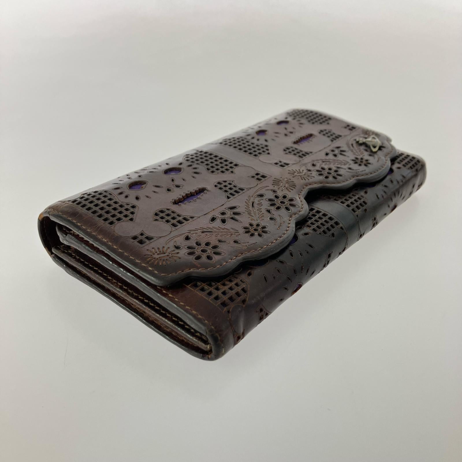 長財布 廃盤品 スカルカットワーク レザーウォレット ブラウン