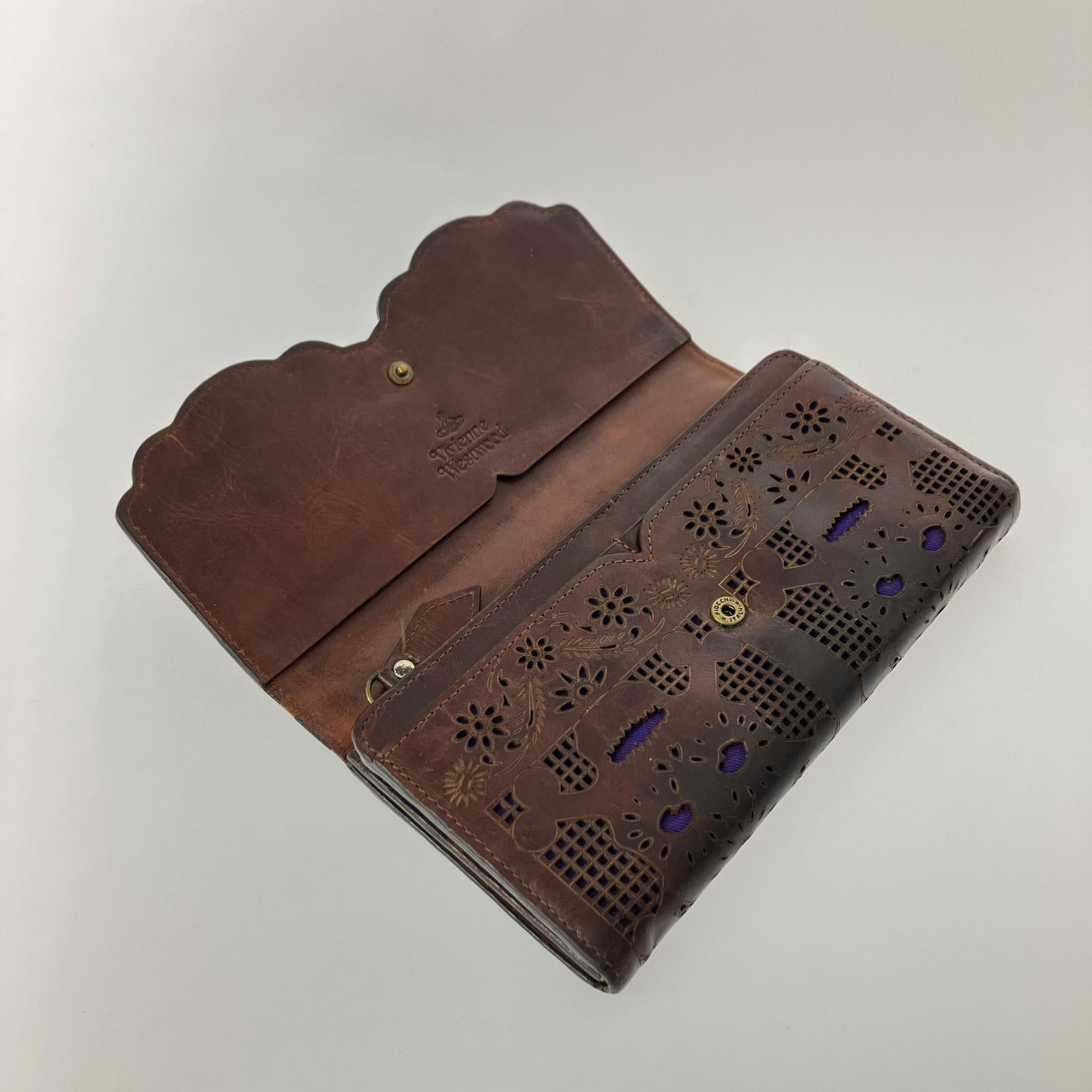 長財布 廃盤品 スカルカットワーク レザーウォレット ブラウン