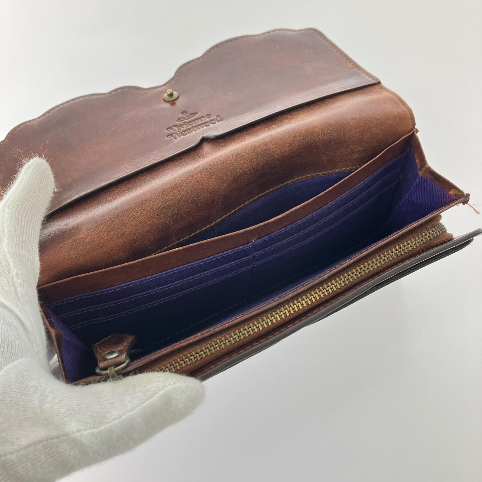 長財布 廃盤品 スカルカットワーク レザーウォレット ブラウン