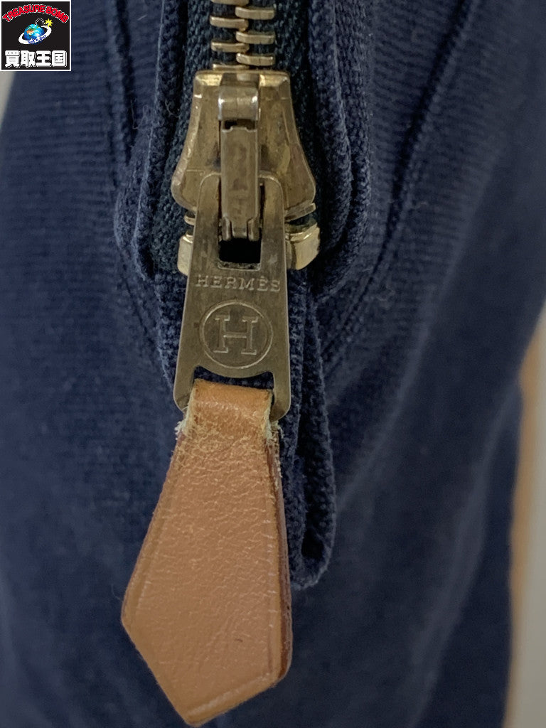 HERMES Hロゴ刺繍 ポーチ 紺