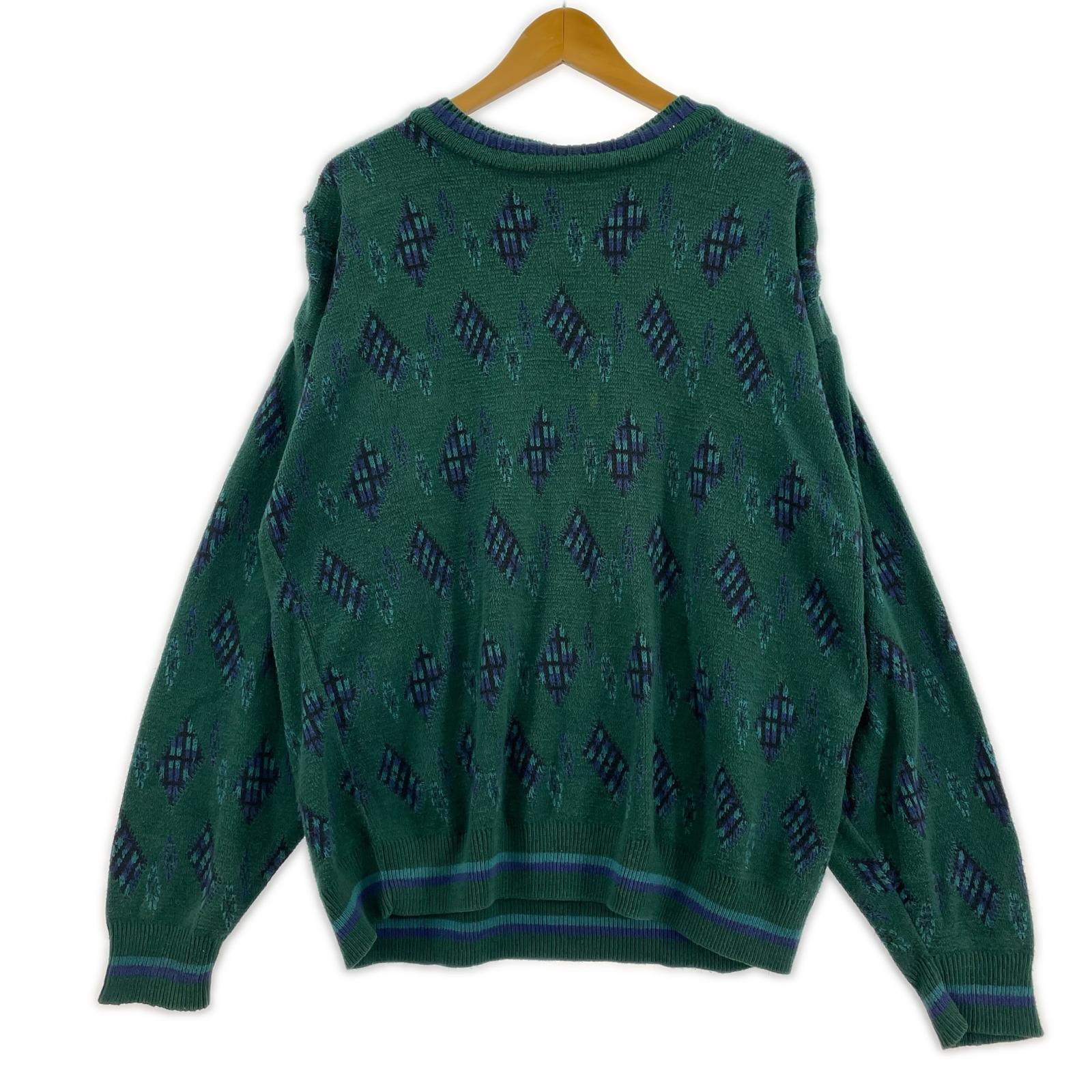 ニット 90s CHAPS USA製 コットン 総柄 緑 (L) L グリーン