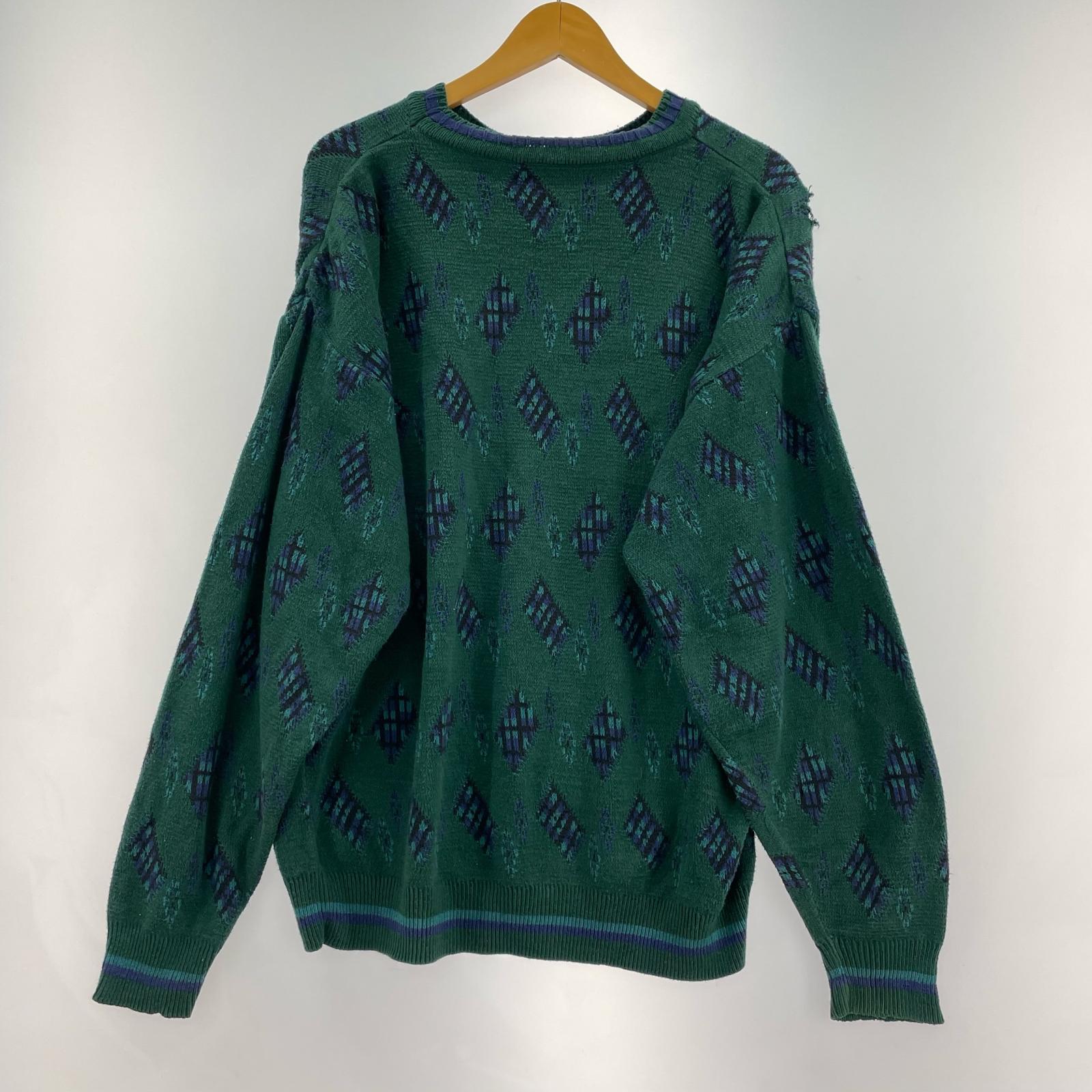 ニット 90s CHAPS USA製 コットン 総柄 緑 (L) L グリーン