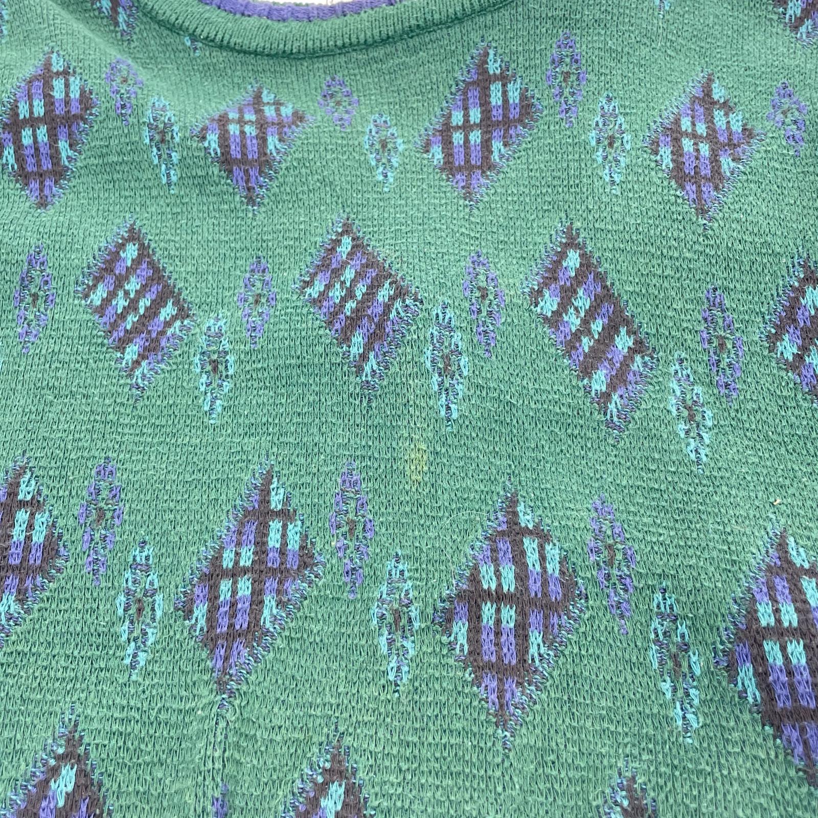 ニット 90s CHAPS USA製 コットン 総柄 緑 (L) L グリーン