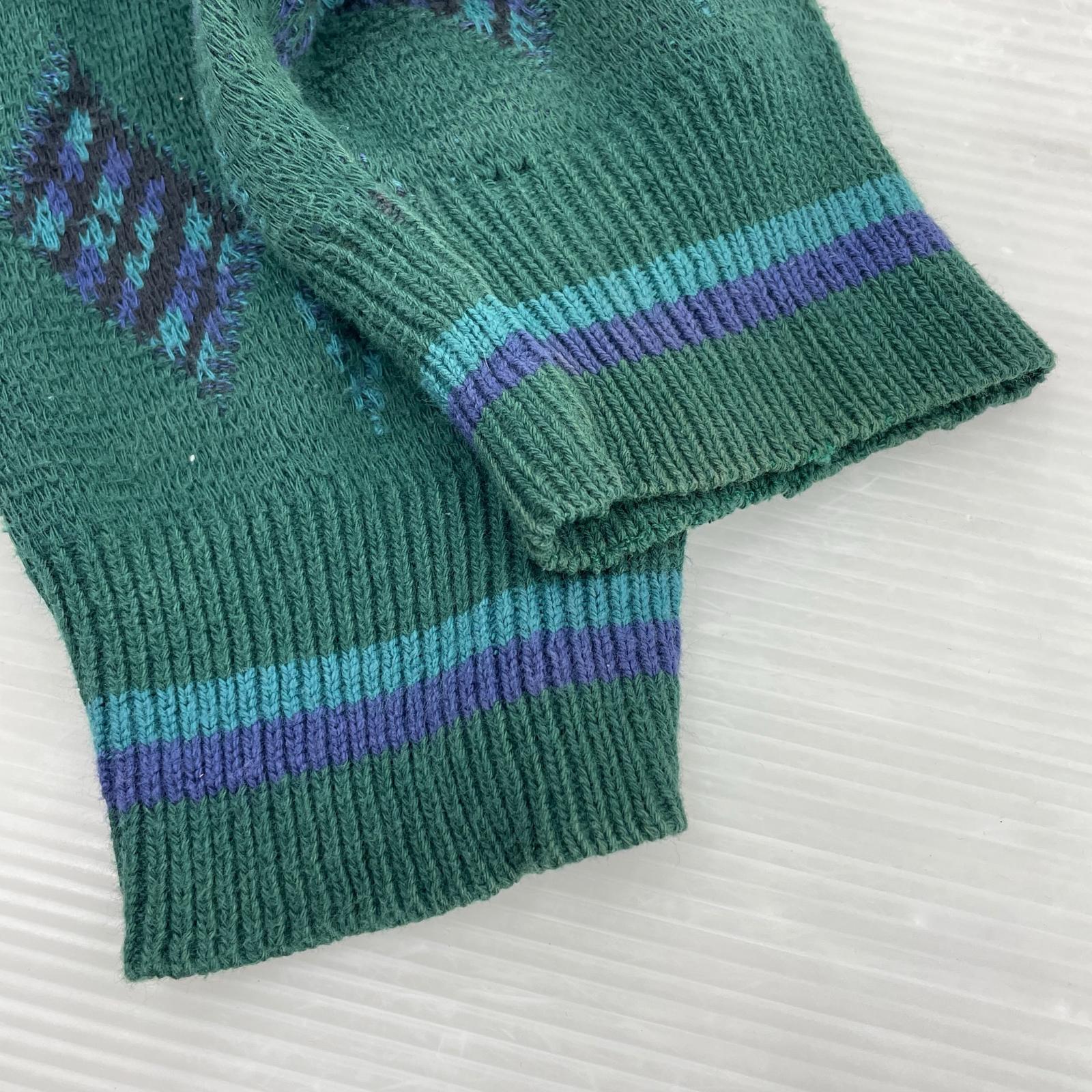 ニット 90s CHAPS USA製 コットン 総柄 緑 (L) L グリーン