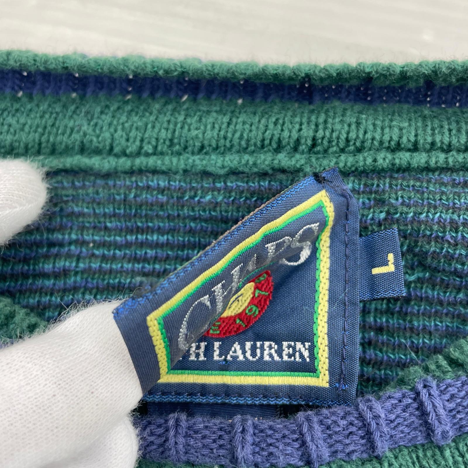 ニット 90s CHAPS USA製 コットン 総柄 緑 (L) L グリーン