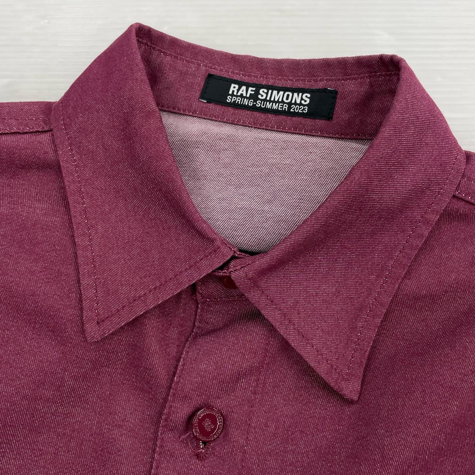 長袖シャツ RAF SIMONS Straight Fit Denim Shirt with Leather M マゼンタピンク M