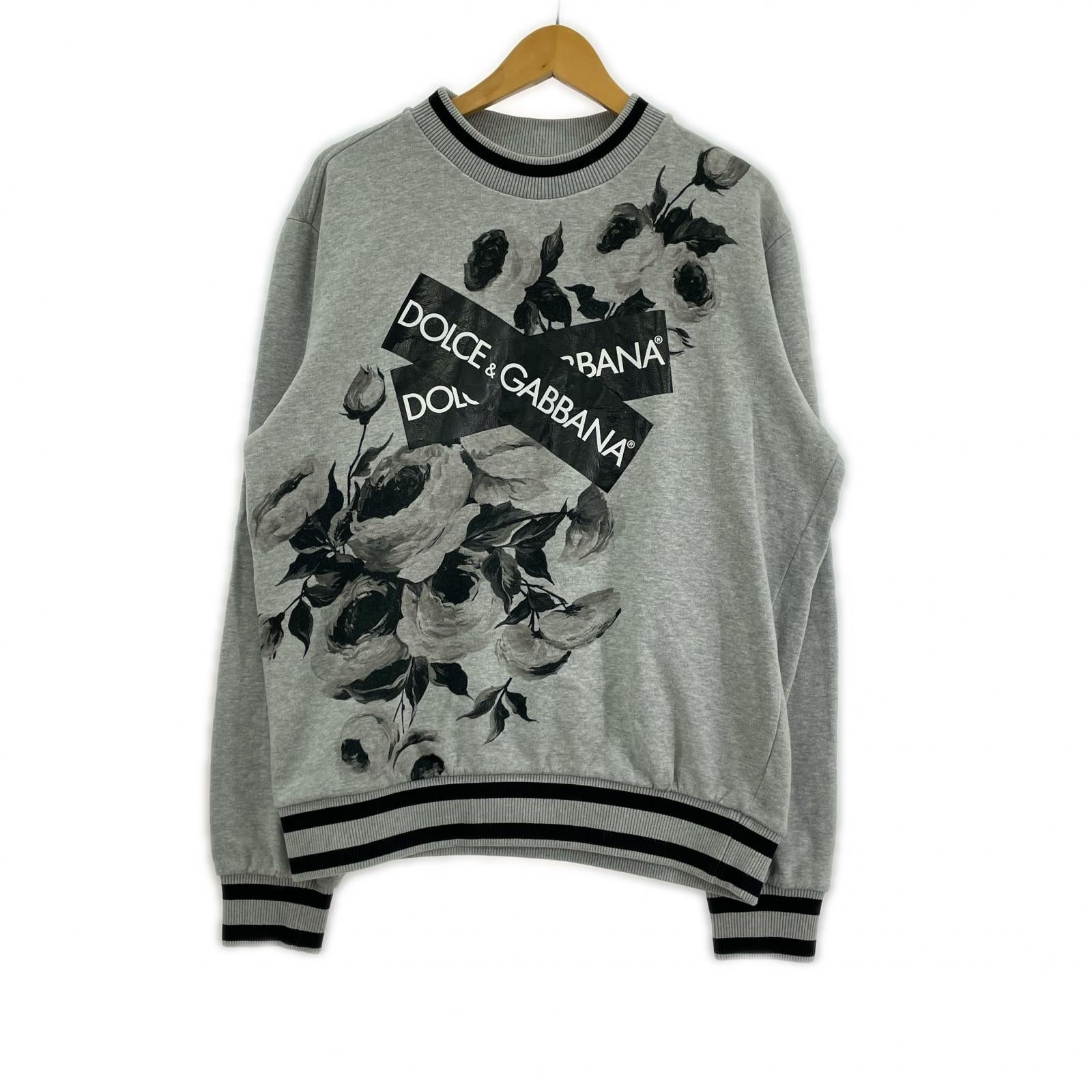 スウェット DOLCE&GABBANA テープロゴ フラワープリントスウェット 52 グレー 52 グレー