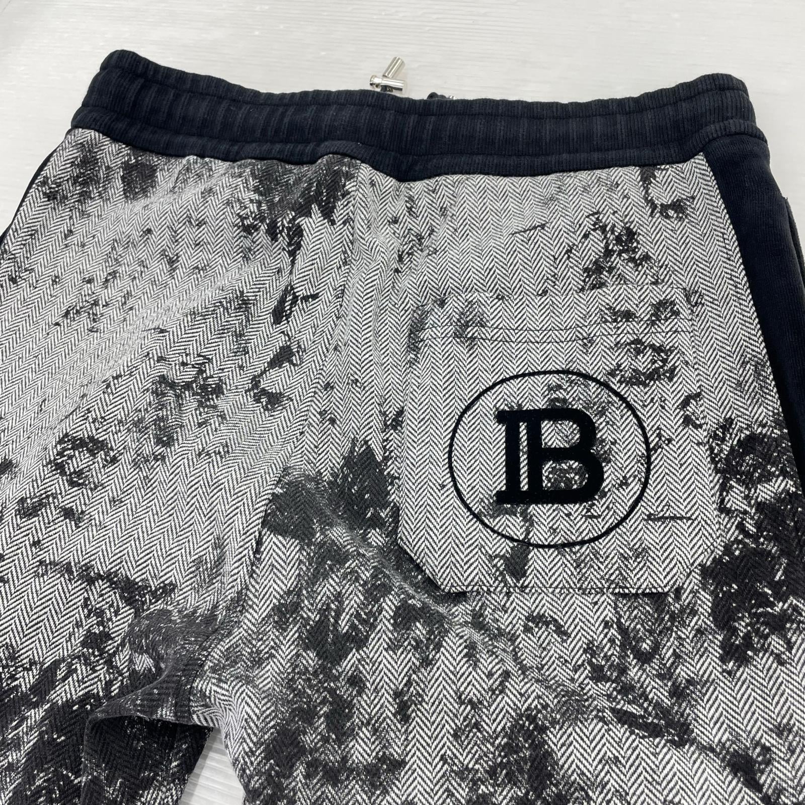 パンツ BALMAIN ヘリンボーン柄 バイカースウェットパンツ S 黒 S ブラック