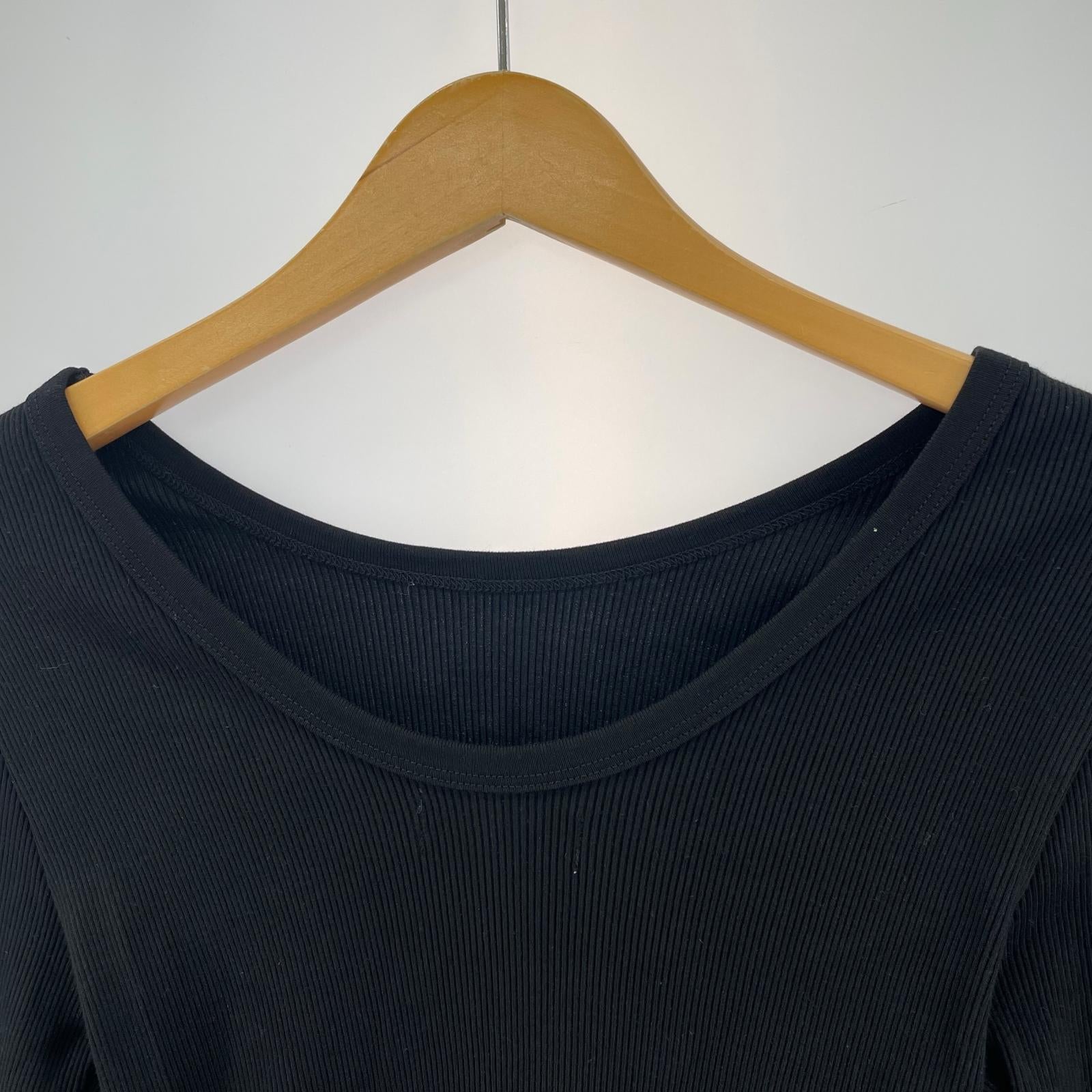 長袖Tシャツ リブボートネック カットソー ブラック
