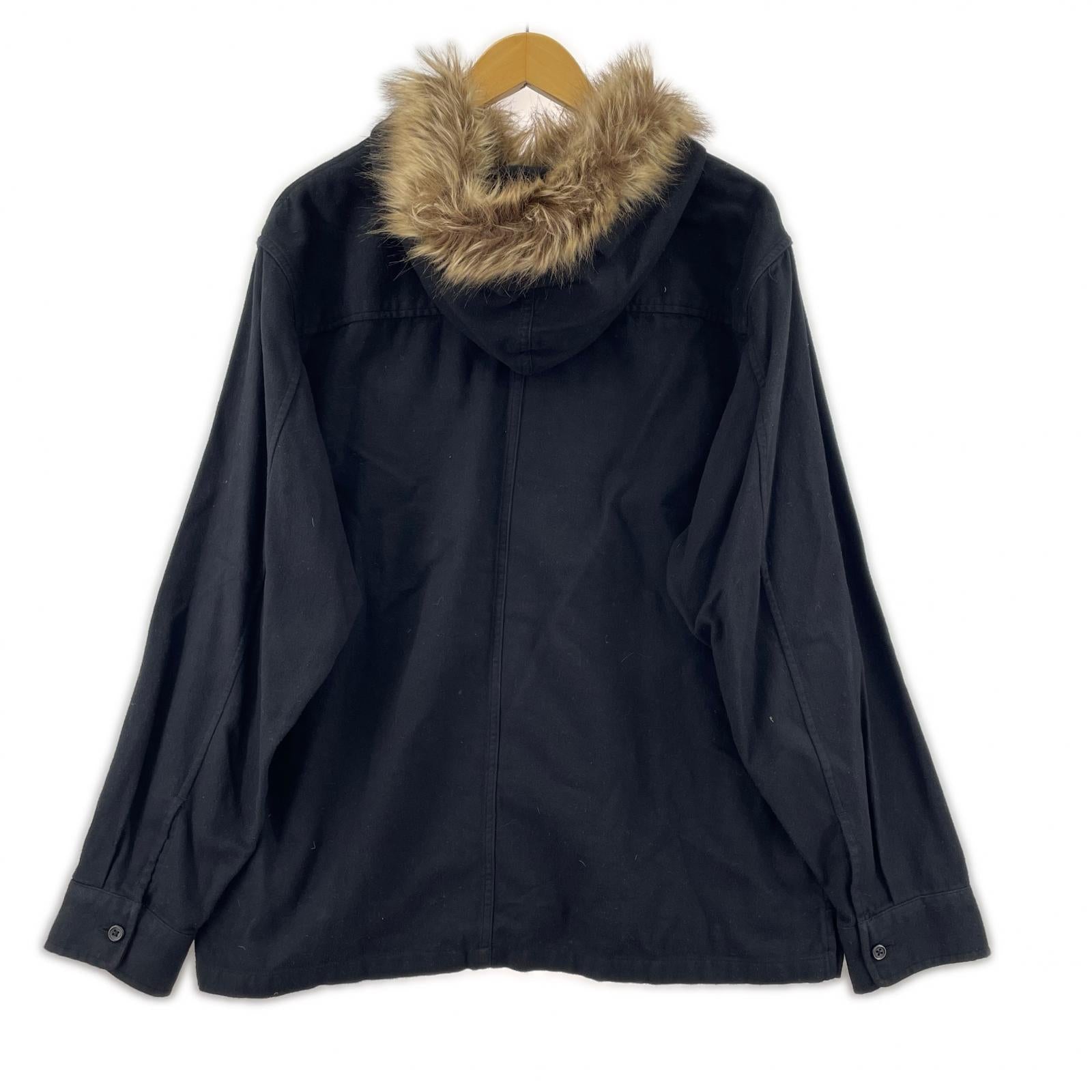 長袖シャツ 24FW Fur trim Flannel Hooded Shirt S ブラック