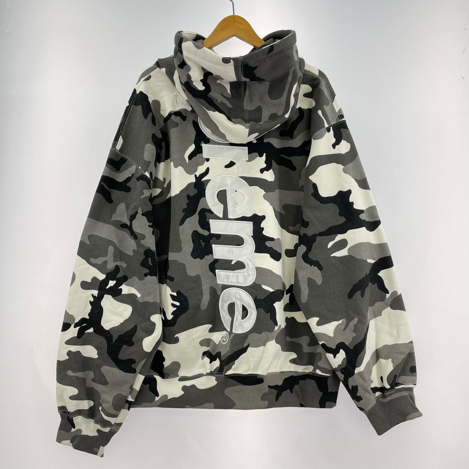 パーカー Supreme 26SS Satin Applique Hooded Sweatshirt XL スノーカモ ブラック