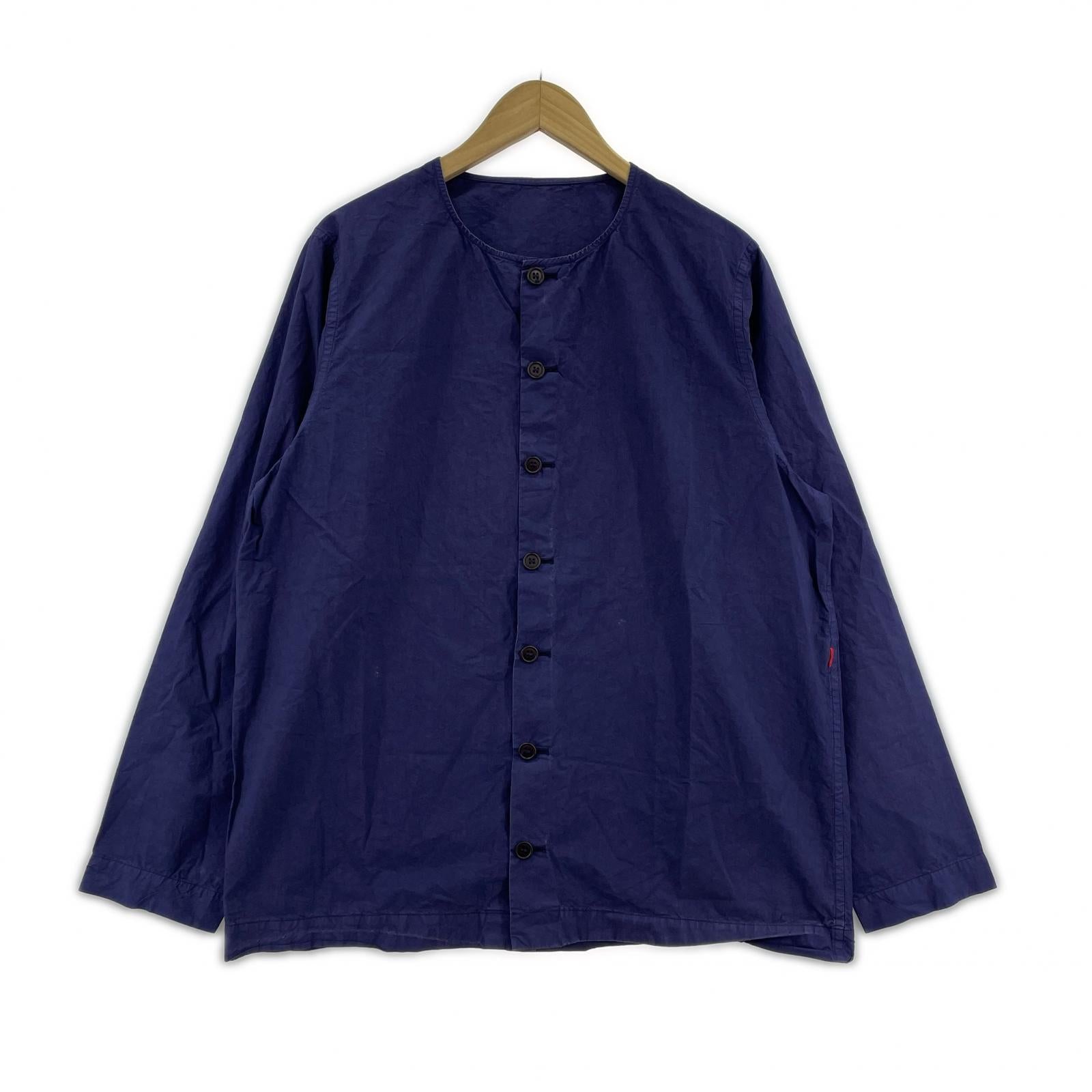 長袖シャツ CASEY-CASEY PAPER COLLARLESS SHIRT 製品染ノーカラーシャツ S ネイビー S ネイビー