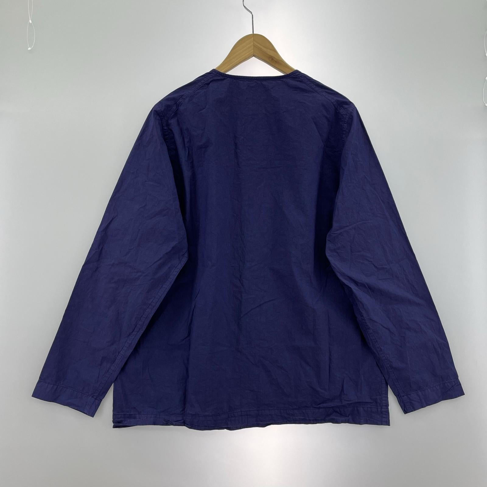 長袖シャツ CASEY-CASEY PAPER COLLARLESS SHIRT 製品染ノーカラーシャツ S ネイビー S ネイビー