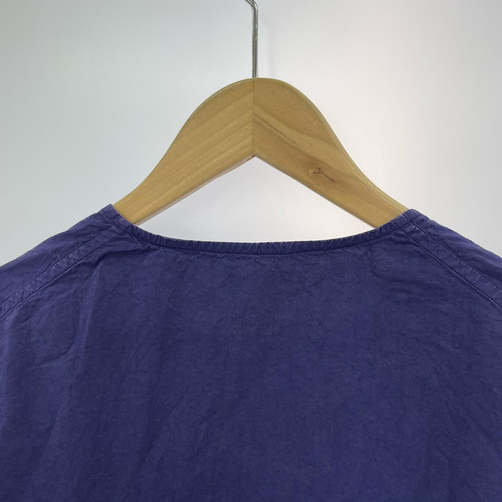 長袖シャツ CASEY-CASEY PAPER COLLARLESS SHIRT 製品染ノーカラーシャツ S ネイビー S ネイビー