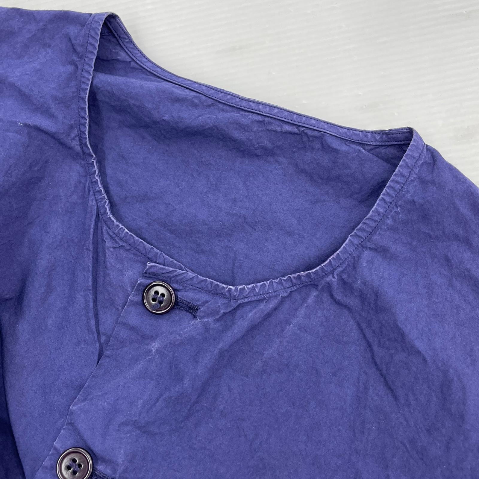 長袖シャツ CASEY-CASEY PAPER COLLARLESS SHIRT 製品染ノーカラーシャツ S ネイビー S ネイビー