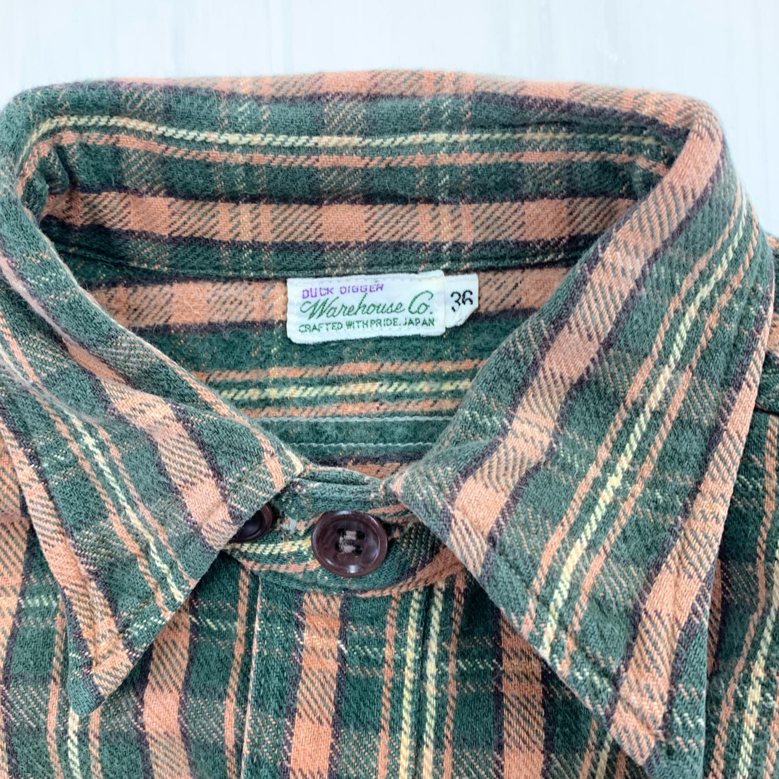 長袖シャツ duckdigger ネルシャツ GRN 36 グリーン