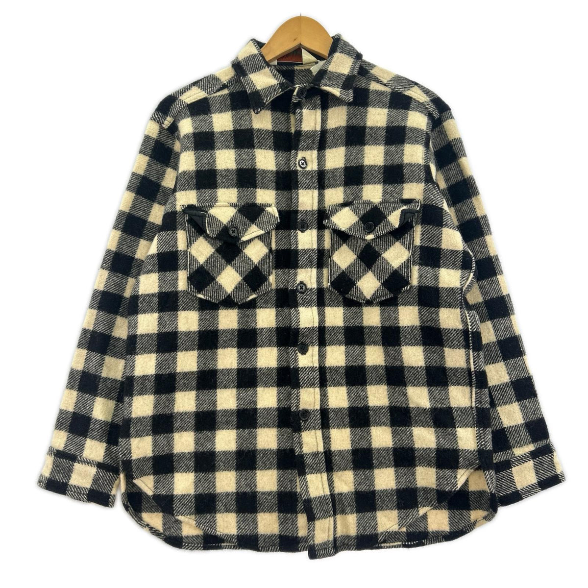 長袖シャツ L.L.Bean OLD FRIENDS バッファーローチェック ウールシャツジャケット M ホワイト×ブラック M ブラック