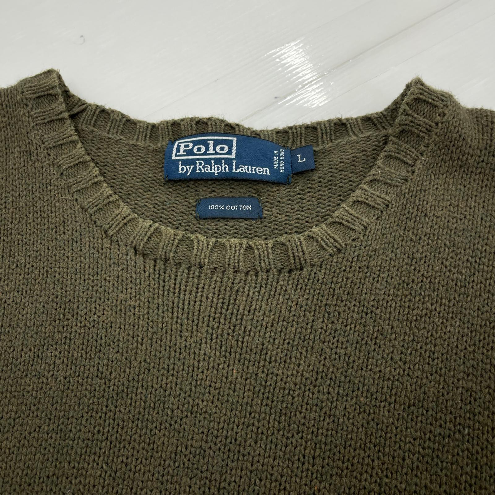 ニット コットンニット カーキ L