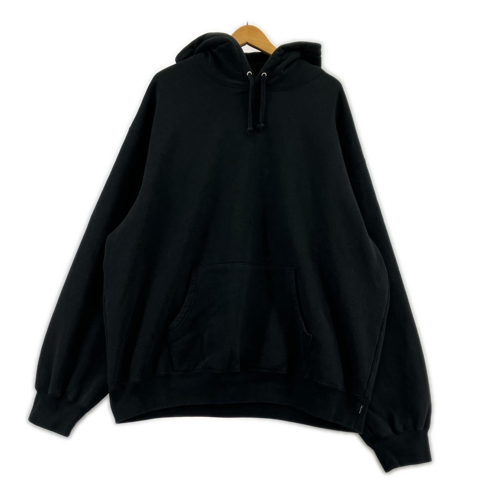 パーカー satin applique hooded sweatshirt(XL) ブラック