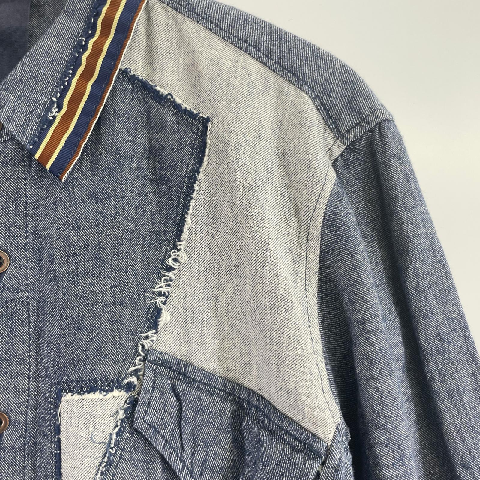 長袖シャツ MARITHE + FRANCOIS GIRBAUD パッチワークデザインシャツ L ブルー L ブルー