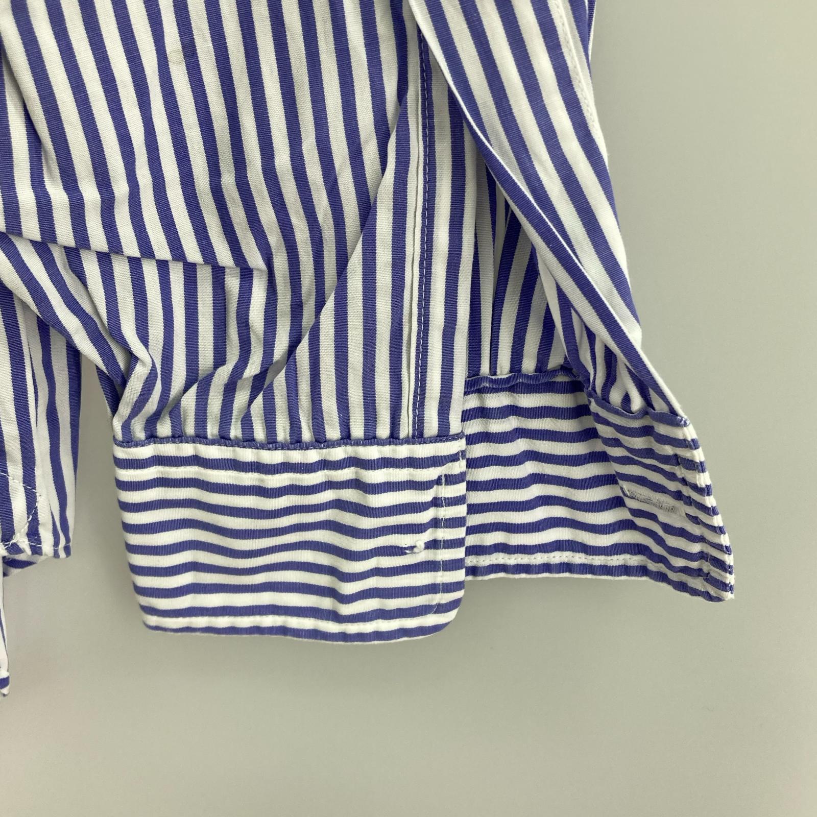 長袖シャツ 90s頃 dezert ロゴパッチ付 ストライプシャツ 青