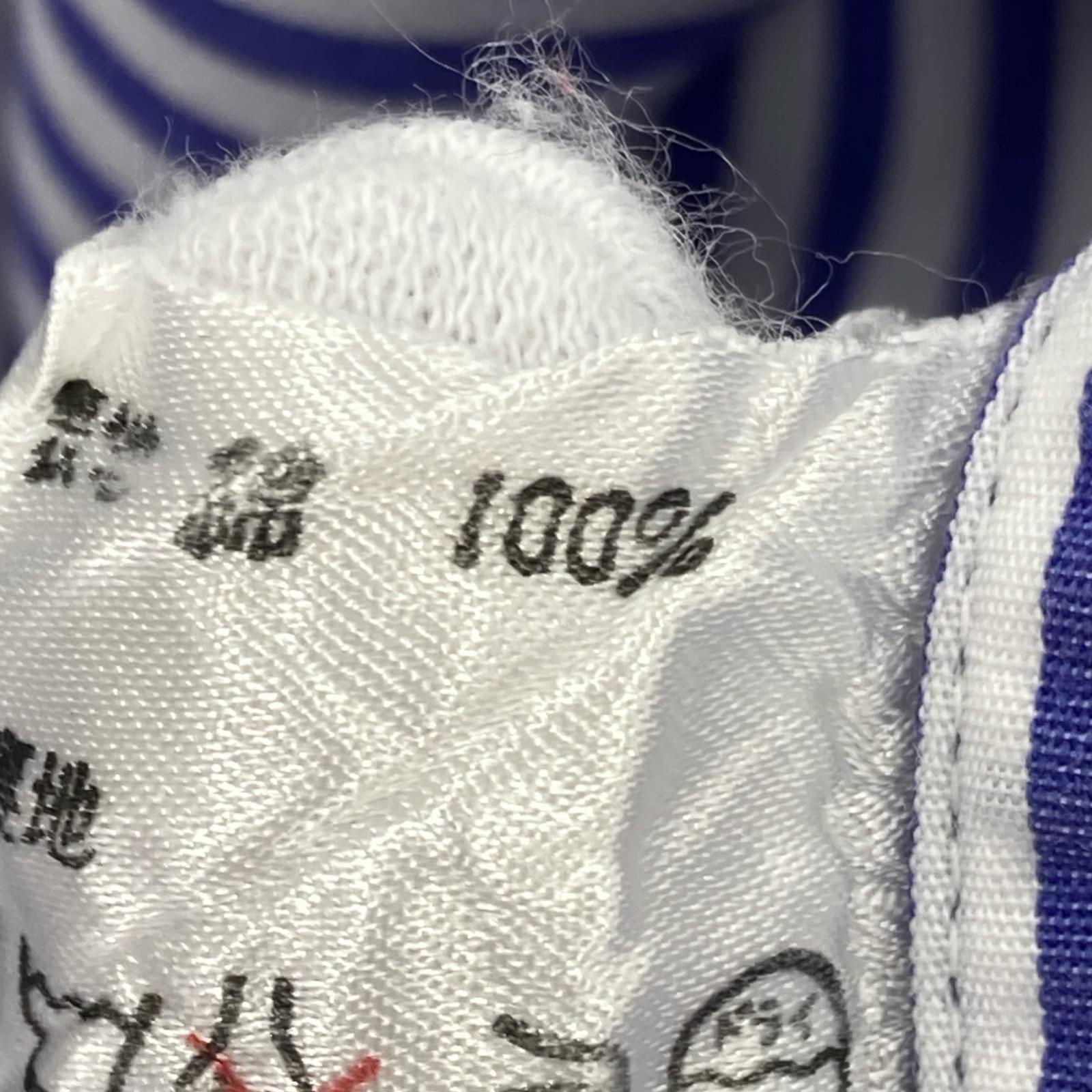 長袖シャツ 90s頃 dezert ロゴパッチ付 ストライプシャツ 青