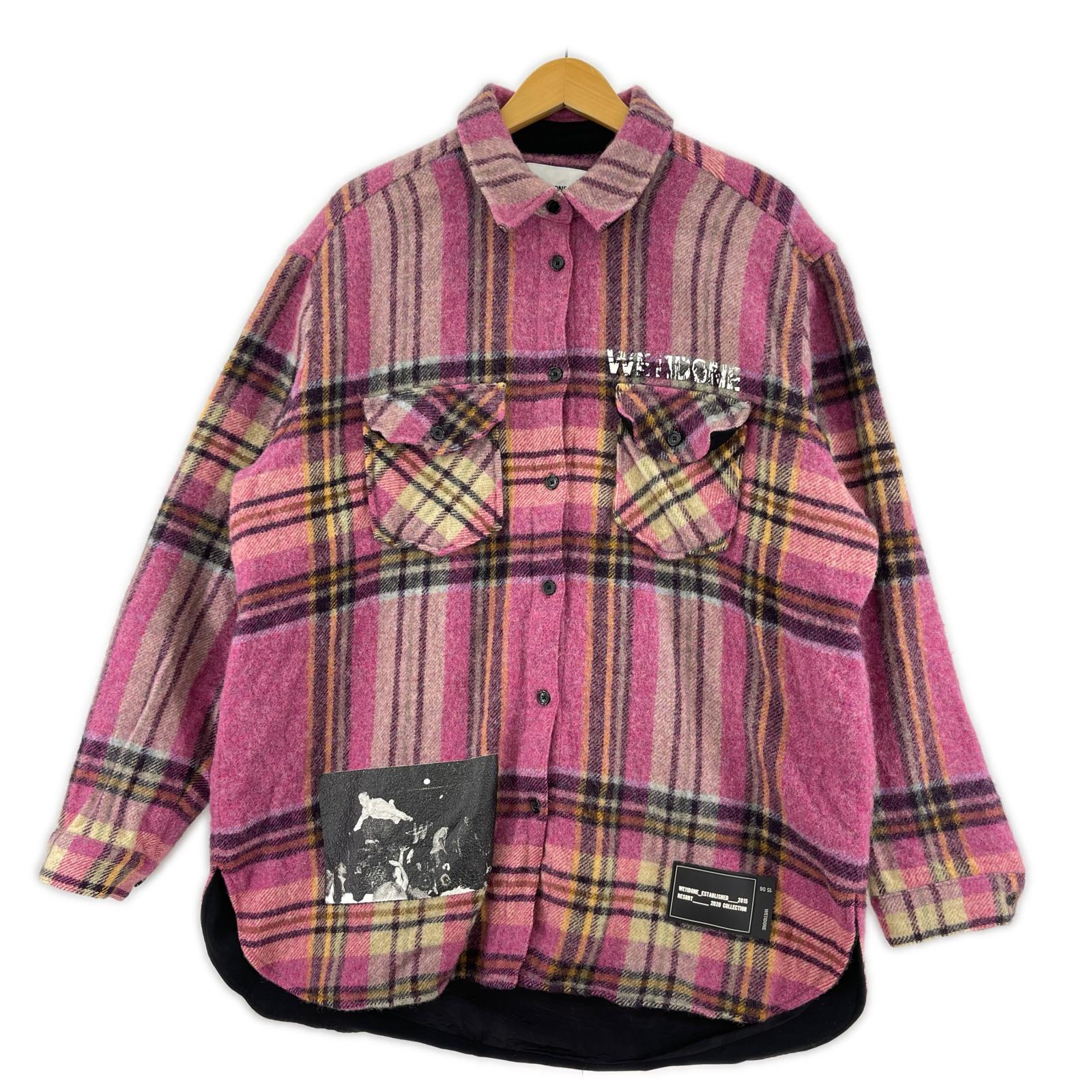 ジャケット 20SS バックプリント ウール チェック シャツジャケット ピンク L L