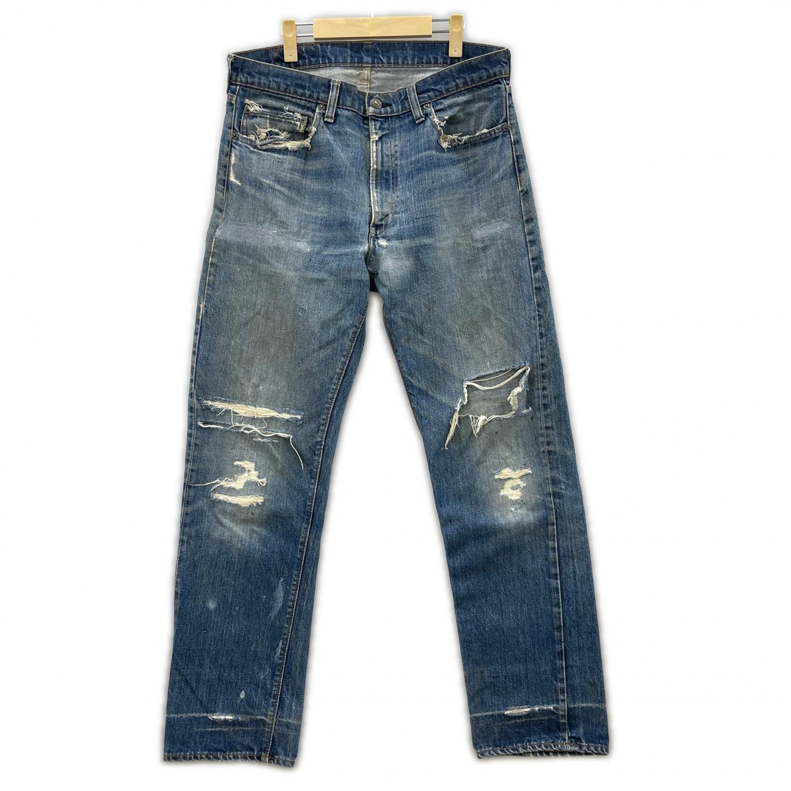 デニムパンツ 70s 505 66前期 襤褸 刻印5 42TALON ネイビー